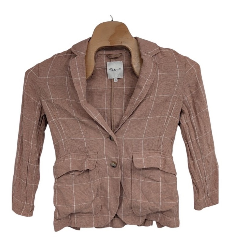 Madewell‎ Women's Linen Blend Woven Windowpane Stretch Jacket Blazer sz small